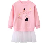Baogaier Felpa per Bambina, Cotone Girocollo Maglione Pullover, Senza Cappuccio Ricamo Applicato Felpe Manica Lunga Maglietta Casual Princess Top Ragazze Sweatshirt 3-4 Anni, Rosa