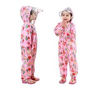 Baogaier Impermeabile da Pioggia Bambini Antipioggia Tuta da Pioggia con Cappuccio Ragazze Rosa Floreale Poncho Portatile Sportivo Jogging Tutto in Uno Giacche Impermeabili Bambino Bimba 3-5 Anni