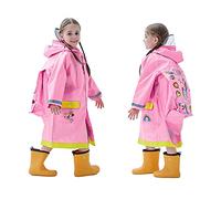 Baogaier Impermeabile Mantellina Pioggia Ragazza, Tuta Antipioggia con Cappuccio Rosa Unicorno, Bambino Portatile Giacca Impermeabili Poncho con Strisce Riflettenti per Bambini 8-12 Anni
