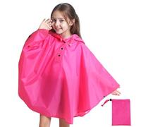 Baogaier Mantellina Pioggia Bambini, Riutilizzabile Impermeabile Poncho con Cappuccio, Ragazze Ragazzi Traspirante Antipioggia Giacca Bambina Mantella Abbigliamento 11-14 anni,Rosso rosa