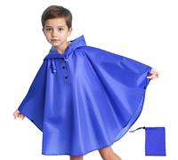 Baogaier Mantellina Pioggia Bambini, Riutilizzabile Impermeabile Poncho con Cappuccio, Ragazze Ragazzi Traspirante Antipioggia Giacca Bambina Mantella Abbigliamento 6-10 anni, Blu