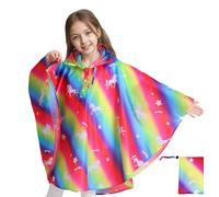 Baogaier Mantellina Pioggia Bambini, Riutilizzabile Impermeabile Poncho con Cappuccio, Ragazze Traspirante Antipioggia Giacca Bambina Mantella Abbigliamento 3-5 anni, Cavallo Arcobaleno