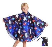 Baogaier Mantellina Pioggia Bambini, Riutilizzabile Impermeabile Poncho con Cappuccio, Ragazzi Traspirante Antipioggia Giacca Bambino Mantella Abbigliamento 6-10 anni, Astronauta blu scuro