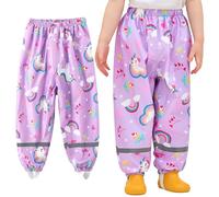 Baogaier Pantaloni Impermeabili Bambine, Cavallo Viola Leggeri Antipioggia Antivento con Riflettente Impermeabile Pantalone Outdoor Abbigliamento Rain Pants per Ragazze 9-10 Anni