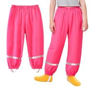 Baogaier Pantaloni Impermeabili Bambine Pantaloni, Rosa Leggeri Antipioggia Antivento Traspiranti con Riflettente Impermeabile Pantalone Outdoor Abbigliamento Rain Pants per Ragazze 9-10 Anni