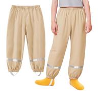 Baogaier Pantaloni Impermeabili Bambino Bambina, Unisex Ragazzi Ragazze Traspirante Antipioggia Antivento Salopette Kaki Leggero con Striscia Riflettente Bambini Pantaloni 1-2 Anni