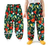 Baogaier Pantaloni Impermeabili Bambino, Dinosauro Verde Scuro Ragazzi Traspirante Antipioggia Antistrappo Sfoderati Antivento Leggero con Striscia Riflettente Bambini Pantaloni 9-10 Anni