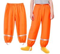 Baogaier Pantaloni Impermeabili Bambino, Unisex Ragazzi Ragazze Traspirante Antipioggia Antivento Salopette Arancio Leggero con Striscia Riflettente Bambini Outdoor Pantalone 3-4 Anni