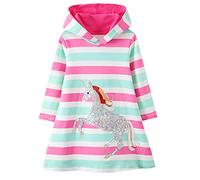 Baogaier Ragazza Felpa Cappuccio Righe Floreale Paillettes Vestito 2-7 Anni | Manica Lunga Abito, Cotone Pullover, Primavera Autunno Invernali, Maglione Top, T-Shirt Tunica Bimba, Larghi, Scuola Hoodie