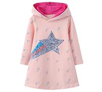 Baogaier Ragazza Felpa con Cappuccio Paillettes Stelle Vestito Manica Lunga Abito Cotone Pullover Abiti Primavera Autunno Invernali Maglione Top T-Shirt Tunica Bambina 6-7 Anni Rosa