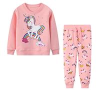 Baogaier Ragazza Unicorno Felpa Pantaloni Tuta Sportiva Cotone Manica Lunga Bimbini Rosa Abbigliamento Sportivo Maglieria Abiti Set Sweatshirt Jogging Suit Animale Ragazze Bimbina 6-7 Anni