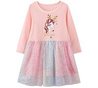 Baogaier Ragazza Vestito Unicorno Manica Lunga Tulle Cotone Rosa Animali Ricamo Abiti Vestiti Estivo Casual Bambina Bimba Tunica Festa Paillettes Camicia Magliette Top Abbigliamento Regalo 6 7 Anni