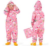 Baogaier Ragazze Impermeabile con Cappuccio Bambini Tuta da Pioggia Leggero Tutto in Uno Giacche Tutina Antipioggia Giacca Poncho Impermeabili Abbigliamento Bambina 3-5 Anni, Rosa Cavallo