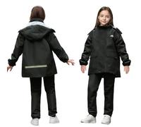 Baogaier Tuta Antipioggia per Ragazze Ragazzi, Giacca Impermeabile e Pantaloni, Set Completo Pioggia Leggero con Cappuccio e Custodia, Impermeabili Abbigliamento per 13-14 anni, Nero