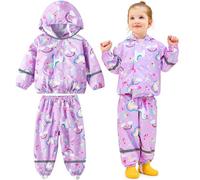 Baogaier Tuta Impermeabile Bambina, Leggero Fodera in Rete Antipioggia Giacca & Pantaloni Impermeabili 2 Pezzi Set, Bambini Pioggia Completo Abbigliamento per Ragazze 4-5 anni, Cavallo Viola