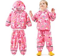 Baogaier Tuta Impermeabile Bambina, Leggero Fodera in Rete Antipioggia Giacca & Pantaloni Impermeabili 2 Pezzi Set, Bambini Pioggia Completo Abbigliamento per Ragazze 4-5 anni, Cavallo Rosa