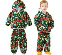 Baogaier Tuta Impermeabile Bambino, Leggero Fodera in Rete Antipioggia Giacca & Pantaloni Impermeabili 2 Pezzi Set, Bambini Pioggia Completo Abbigliamento per Ragazzi 3-4 anni, Dinosauri Verde Scuro