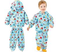 Baogaier Tuta Impermeabile Bambino, Leggero Fodera in Rete Antipioggia Giacca & Pantaloni Impermeabili 2 Pezzi Set, Bambini Pioggia Completo Abbigliamento per Ragazzi 2-3 anni, Auto blu chiaro