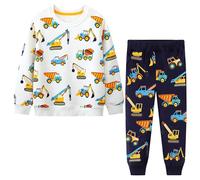 Baogaier Tuta Sportiva Ragazzo Cotone Bambini Abbigliamento Maglieria Abiti Felpa Pantaloni Sweatshirt Jogging Bianco Navy Scavatore Auto Stampa Autunno Inverno Primavera Suit Bambino 5 6 Anni