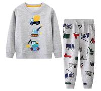 Baogaier Tuta Sportiva Ragazzo Cotone Bambini Abbigliamento Maglieria Abiti Felpa Pantaloni Sweatshirt Jogging Gris Scavatore Auto Stampa Autunno Inverno Primavera Suit Bambino 3 4 Anni