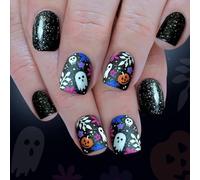 baojielai 24pcs Halloween Press On Nails zucca fiore ragnatela scheletro design ABS non hanno bisogno di strumenti