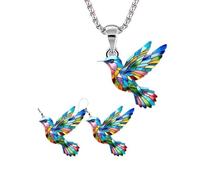 baojielai Set di collana e orecchini colorati a forma di colibrì in acrilico, per donne, madri, figlie, fidanzate, The bird is 3.2cm tall, Acrilico, Nessuna pietra preziosa