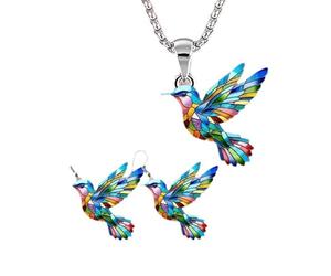 baojielai Set di collana e orecchini colorati a forma di colibrì in acrilico, per donne, madri, figlie, fidanzate, The bird is 3.2cm tall, Acrilico, Nessuna pietra preziosa