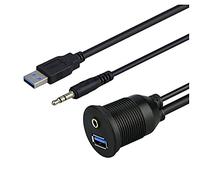 baolongking USB 3.0 e 3.5mm Car Flush Cable 3.5mm + USB3.0 AUX Extension Dash Panel Impermeabile Cavo di montaggio per auto e moto 1m