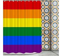 BaoNews Tenda da doccia con bandiera arcobaleno a righe, multicolore con movimento bandiera della pace, tenda da doccia in poliestere, impermeabile, con 10 ganci, 150 x 172 cm