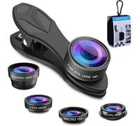 BAONUO 5 in 1 Lenti cellulare fotocamera,lente per smartphone,Kit obiettivo grandangolare 0.63X e obiettivo macro 15X + obiettivo 198°Fisheye Lens compatibile con iPhone, Samsung e la maggior parte