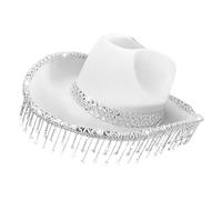 Baoqifong Cappello da Cowboy per Signore - Cappello Western per Maschere,Copricapo Con Frange E Strass Per Festival Musicali, Stile Elegante E Lucente