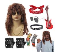 Baoqifong Costume da rocker - Travestimento hippie anni '70 - stile punk con occhiali da sole Parrucca per feste in spiaggia, feste musicali, spettacoli di Halloween, eventi