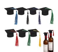 Baoqifong Kit di decorazioni per cappelli per gradi, arredamento di cappelli di laurea neri | 7x topper per bottiglie di vino di laurea con nappe - Cappello in miniatura per la cerimonia del diploma