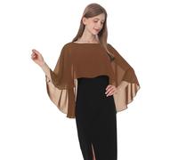 Baoqiya Capelet - Scialli e stole da donna per abiti da sera morbidi, per damigella d'onore, in chiffon, da sposa, Marrone, taglia unica