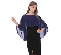Baoqiya Capelet - Scialli e stole da donna per abiti da sera morbidi, per damigella d'onore, in chiffon, da sposa, Navy, taglia unica