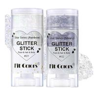 Baorder 2 pezzi Stick glitter arcobaleno e argento per corpo, gel glitterato per capelli e viso per bambini e donne, vernice scintillante per viso a tema sirena, abbigliamento per concerti di cantanti