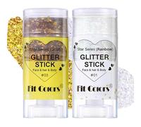 Baorder 2 pezzi Stick glitterato arcobaleno e oro per corpo e viso, trucco natalizio con glitter per capelli, paillettes scintillanti da sirena, glitter impermeabile per festival e rave per donne