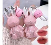 Baorder 2Pcs Velvet Matte Bunny Lip Gloss Set, Cute Pink Rabbit Lip Glaze 2 in 1 Portachiavi Rossetto Liquido, Tazza Antiaderente Lunga Durata Impermeabile, Trucco Labbra Carino Per Ragazze
