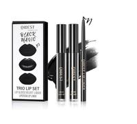 Baorder 3Pcs Nero Matte Lip Liner e Rossetto Liquido Stain Set, Lunga Durata Matte Lipgloss+Glossy Lip Gloss+Lip Liner Pencil, 3 In 1 Kit Trucco Labbra