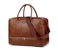 BAOSHA Borsa da viaggio per la notte in finta pelle bagaglio a mano Weekender borsa per uomini e donne viaggio Duffel borsa notte con scomparto per scarpe HB-10, Cavallo pazzo Marrone, Vintage