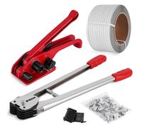 BAOSHISHAN Kit di reggiatura PET/PP 12-16 mm Strumenti di reggiatura manuale per pallet (500M PP Strap, 100 fibbie, 20 angoli di imballaggio)