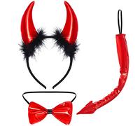 baotongle Set di 3 pezzi da corna del diavolo, costume da diavolo, corna del diavolo, cerchietto per capelli con papillon, coda del diavolo, per adulti, carnevale, nero e rosso, Taglia unica