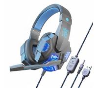 BaotyJie Cuffie Gaming Auricolari Microfono Cancellazione Rumore Driver Dinamico Suono Immersivo Comfort Pelle Funzione Plug And Play Adatto per Studio, Nero+Blu, Ps4 Luminoso