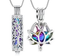 BAOWIQI Collana a forma di urna con albero della vita e loto per cenere, ciondolo commemorativo con zirconi e cenere impermeabile da donna, per contenere ceneri umani e animali domestici, regalo di