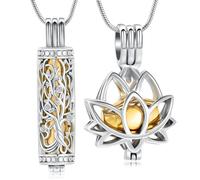 BAOWIQI Collana a forma di urna con albero della vita e loto per cenere, ciondolo commemorativo con zirconi e cenere impermeabile da donna, per contenere ceneri umani e animali domestici, regalo di