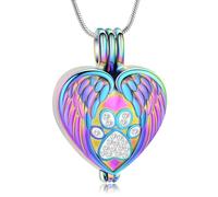 BAOWIQI Collana con ciondolo a forma di cuore con ali d'angelo, urna per ceneri di animali domestici, con impronta di zampa, gioiello commemorativo per gli amanti dei cani/gatti (acciaio inossidabile