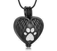 BAOWIQI Collana con ciondolo a forma di cuore con ali d'angelo, urna per ceneri di animali domestici, con impronta di zampa, gioiello commemorativo per gli amanti dei cani/gatti (acciaio inossidabile