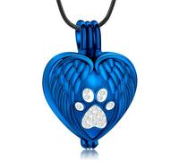 BAOWIQI Collana con ciondolo a forma di cuore con ali d'angelo, urna per ceneri di animali domestici, con impronta di zampa, gioiello commemorativo per gli amanti dei cani/gatti (acciaio inossidabile