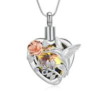 BAOWIQI Collana con ciondolo a forma di cuore con colibrì, urna per ceneri di cremazione, per donne e uomini, ricordo commemorativo della persona amata, Acciaio inossidabile, Nessuna pietra preziosa