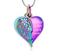 BAOWIQI Collana con urna a forma di cuore con ala d'angelo, ipoallergenica, gioiello commemorativo per donne e uomini, Acciaio inossidabile, Nessuna pietra preziosa